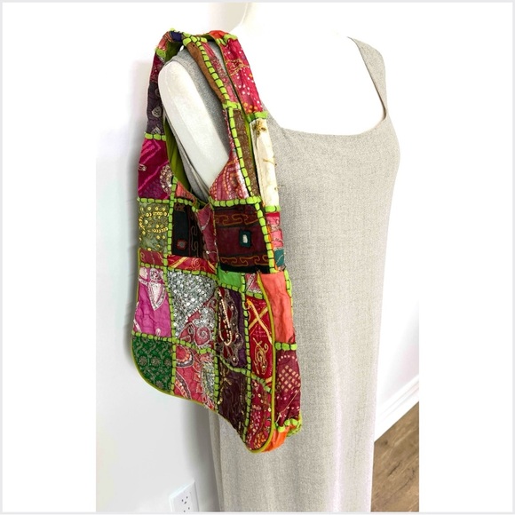 Pier 1 Handbags - 🆕 Boho Multicoloured Patchwork w/Mirror Hobo Shoulder Bag Cotton Made in India